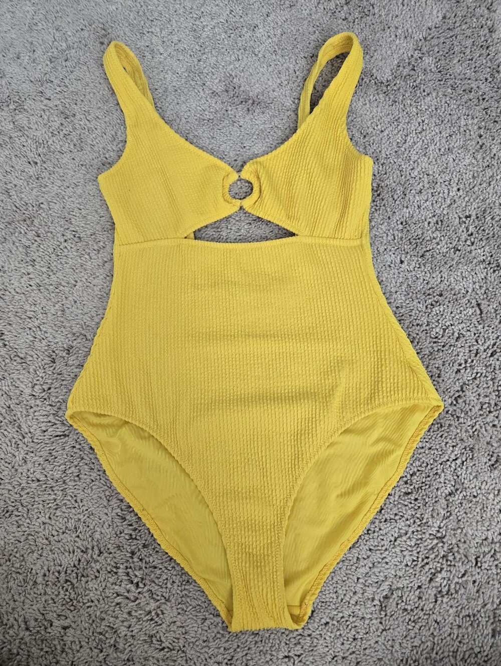 aerie Yellow Textured One-Piece Swimsuit with Front Ring Size Medium